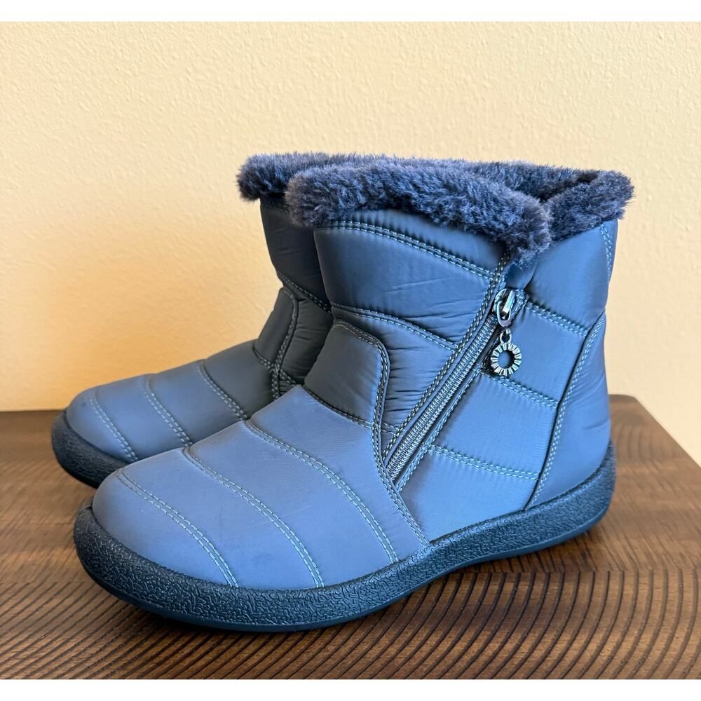 Dream Paris Warm Splash proof snow boots grey/blue faux fur $34 retail NEW 8.5 - Picture 5 of 5